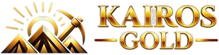 Kairos Gold logo: gold mountains, rising sun and pickaxe emblem beside the Kairos Gold wordmark
